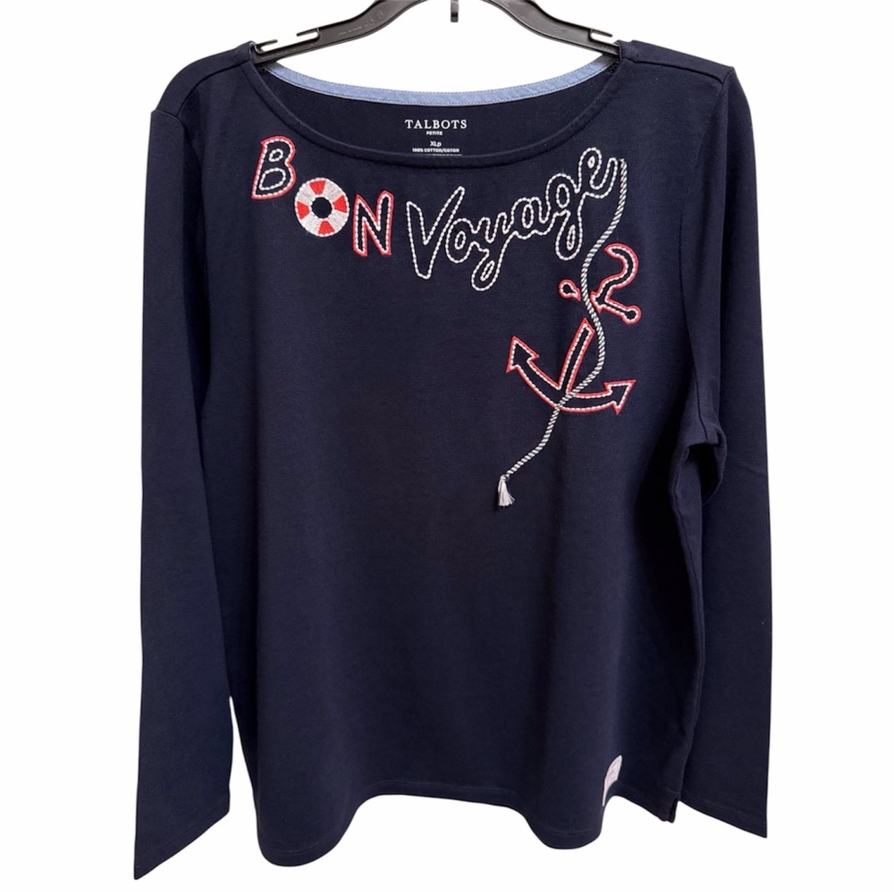 NWOT Talbots Petite Bon Voyage Embroidered Cotton Shirt Tunic Blue Size PXL